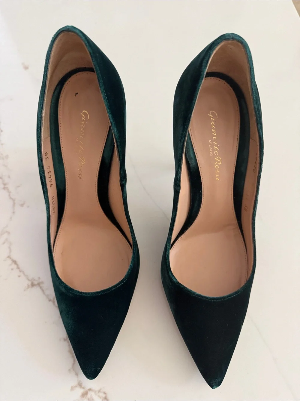 Gianvito Rossi Deep Green Velvet Pointed Pumps